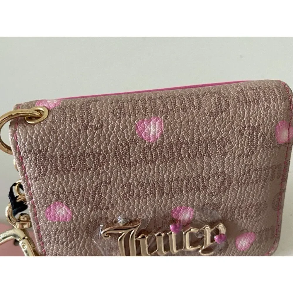 Juicy Couture Cafe Pink V-I Heart Juicy Card Case Key‎ Fob Wallet NEW